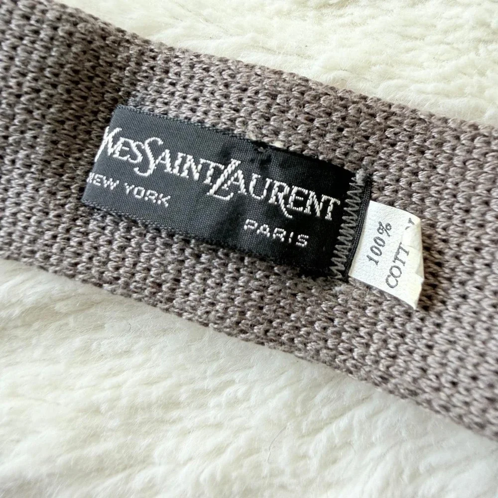 Yves Saint Laurent Men's Tie Gray Knit 100% Cotton Vintage YSL